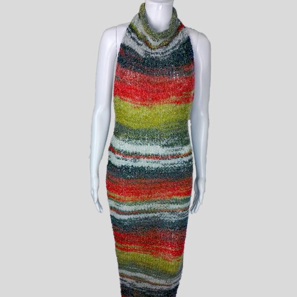 Oookies Wear Multicolor Mohair Knit Halter Maxi Dress - Picture 1 of 6